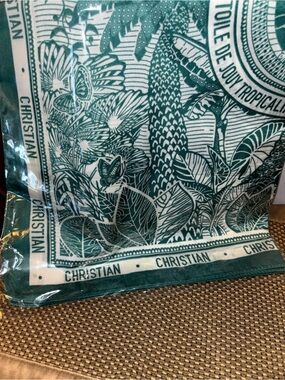 Fashion style printed silk scarf in teal and white